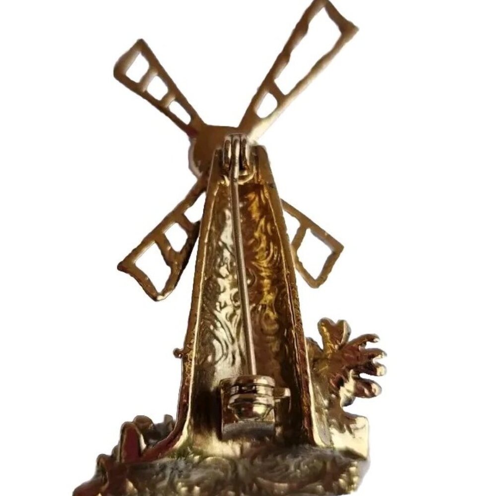 Windmill Bejeweled Faux Pearl & Lavender Rhinestones GoldTone Metal Pin Brooch - Picture 2 of 10